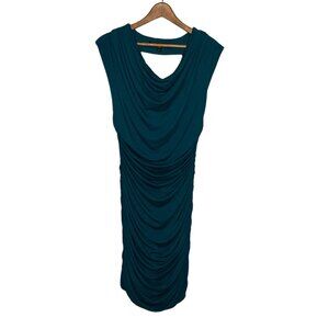 Akiko Small‎ S Teal Stretch Modal Blend Ruched Draped Cutout Bodycon Knit Dress